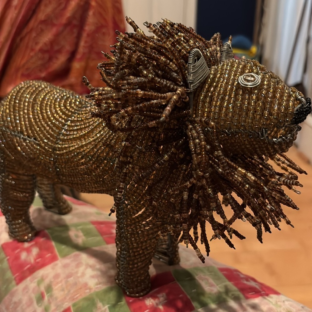 Handcrafted Beaded Lion Sculpture